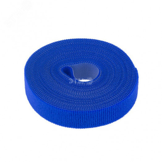 лента-липучка многоразовая 5 м х 20 мм, синяя (1 шт.)