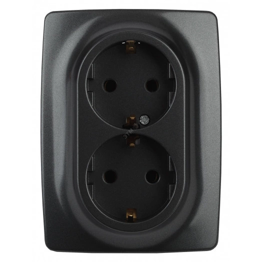 Розетка 2X2P+E Schuko со шторками , 16A-250В, Эра12, антрацит, 12-2108-05