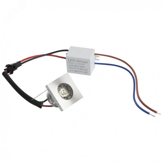 Светильник светодиодный ДВО-1w 6400K 43Лм квадратный серебро