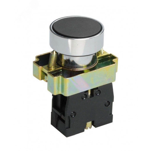 Выключатель кнопочный LAY5-BA21, чёрный, 1НО, цилиндр, хром, без подсветки, d22мм  (ЭТ)