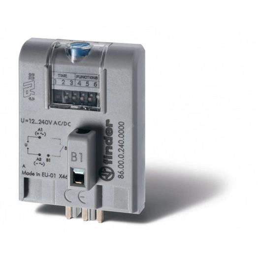 Модульный таймер, Мульти-функциональные для применения с розетками 90.02, 90.03, 92.03, 0.05с-100ч, 12-240VAC/DC, Функции AI, DI, SW, BE, CE, DE, EE, FE