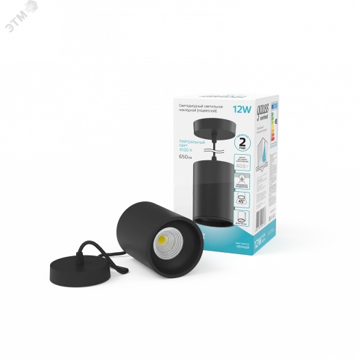 Светильник светодиодный ДПО 12 Вт 650 Лм 4100К цилинндр на подвесе 170-240 В 79х100 мм IP20 черный LED Overhead Gauss