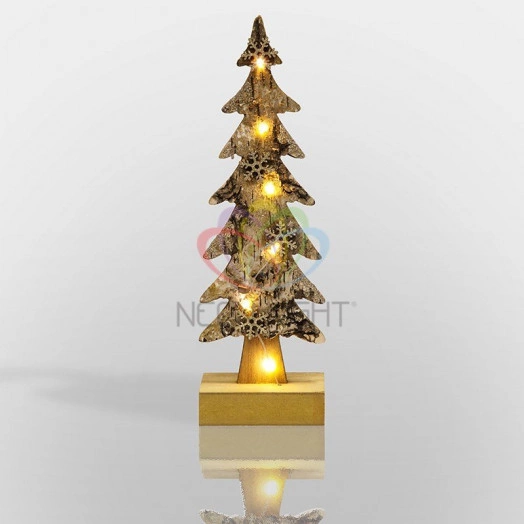 Деревянная домашняя фигурка с подсветкой Ель со снежинками 9,5*6*31 см