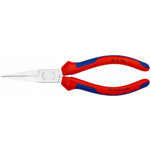 Длинногубцы плоские рифлённые губки 50 мм L-190 мм хромированные двукомпонентные рукоятки KN-3015190