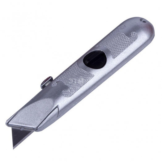 Нож с трапециевидным выдвижным лезвием, винтовой фиксатор лезвия  