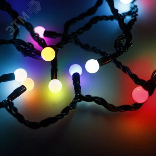 Гирлянда светодиодная декоративная ARD-BALL-CLASSIC-D13-10000-BLACK-100LED RGB (230V, 7W) (ARDCL, IP65)