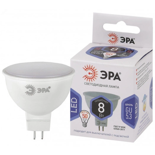 Лампа светодиодная STD LED MR16-8W-12V-860-GU5.3 GU5.3 8 Вт софит холодный дневной свет ЭРА