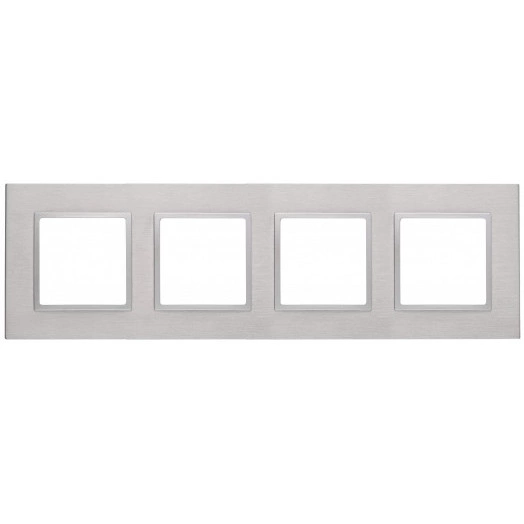 Рамка на 4 поста, металл, Эра Elegance, алюминий+алюм, 14-5204-03