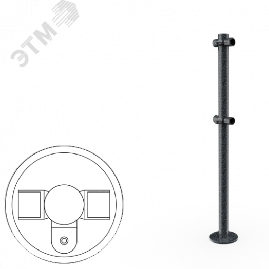 Стойка ограждения Т-образная  с 2-мя полупетлями под поворотную створку или секцию по 2 муфты слева и справа (антик серебро, черный)