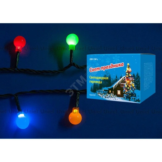 Гирлянда светодиодная с контроллером Разноцветные шарики 60 светодиодов 5,4 м разноцветная IP20 провод зеленый ULD-S0540-060/DGA MULTI IP20 COLORBALLS