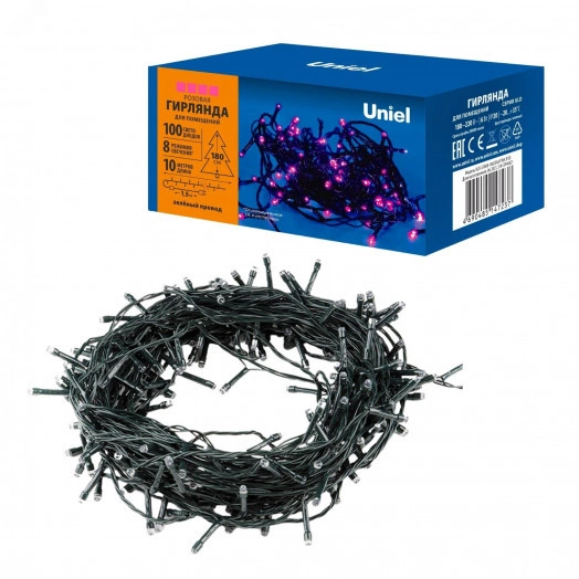 Гирлянда светодиодная 10м ULD-S1000-100/DGA PINK IP20 100 светодиодов Розовый свет Провод зеленый