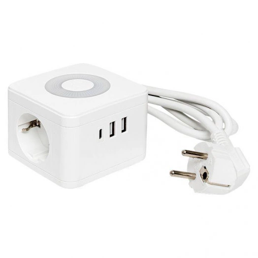 Удлинитель "Куб" 2 гнезда 2USB 2.4А+Type C + Ночник 1.3 метра 1кв.мм EKF UBA-CUB-2-TC