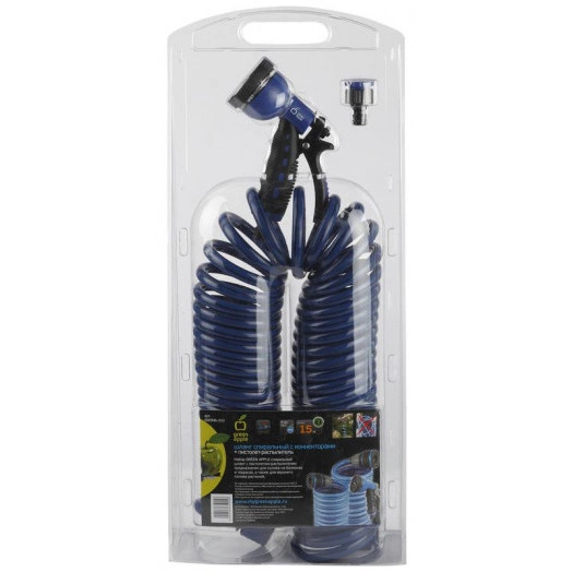 Набор шланг спиральный с коннекторами + пистолет-распылитель 15м х9мм (3/8) 8 бар (1/6) Green Apple Б0003089