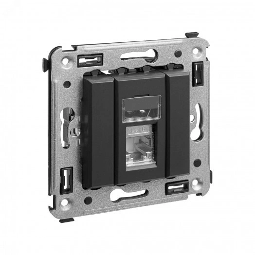 Компьютерная розетка RJ-45 в стену, кат.6 экранированная одинарная,''Avanti'', ''Черный матовый''