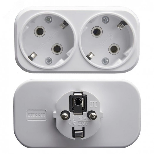 Разветвитель сетевой 2-местный с/з, белый