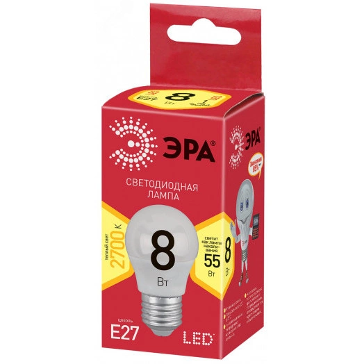 Лампа светодиодная LED P45-8W-827-E27(диод,шар,8Вт,тепл,E27)