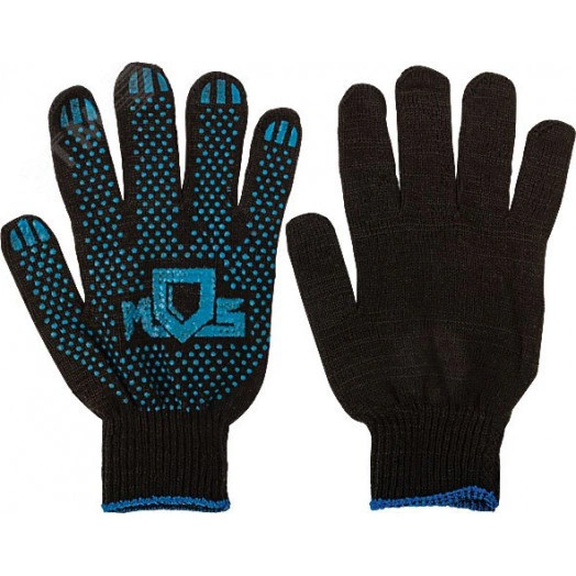 Перчатки вязаные черные х/б с ПВХ, 4 нити, 10 класс вязки