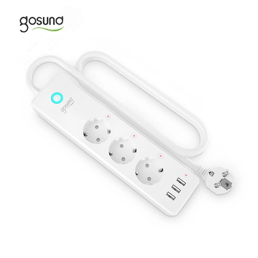 Фильтр умный сетевой Gosund Smart plug Wi-Fi, 3   розетки, 3 USB, 15А, 3680 Вт