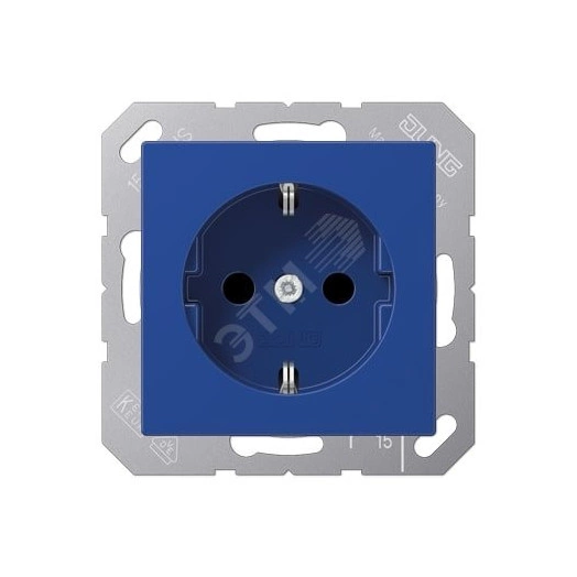 Штепсельная розетка SCHUKO одинарная, с заземлением, с шторками, 16A, 250В  (механизм + накладка, без рамки). Серия A500  Материал- термопласт  Цвет- синий