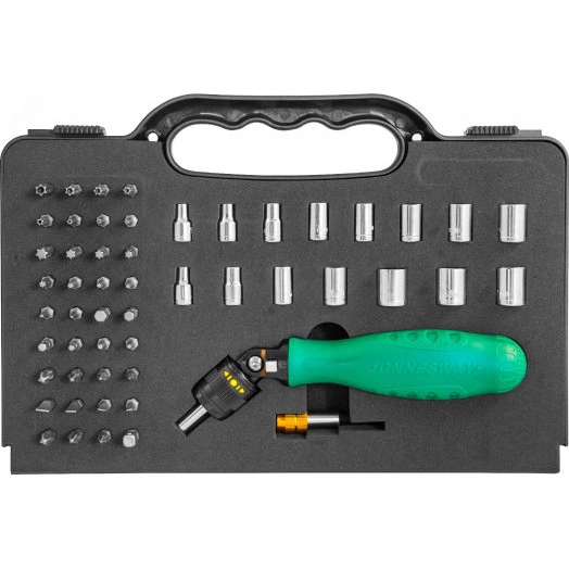 Рукоятка отверточная трещоточная с гибкой головкой в наборе с битами и головками, 53 предмета