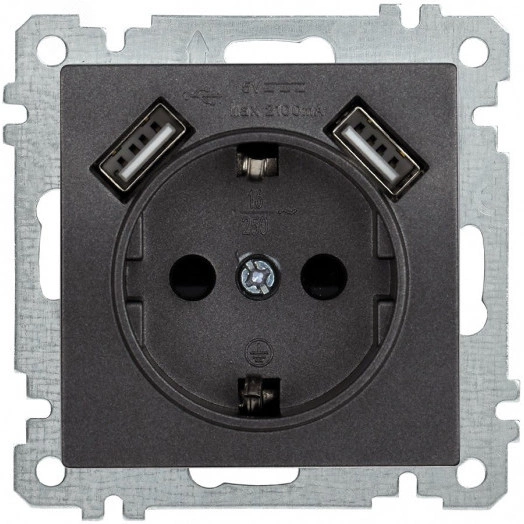 РЮш10-1-Б Роз. с з/к с з/ш 16А USBх2 2,1А BOLERO антр. IEK