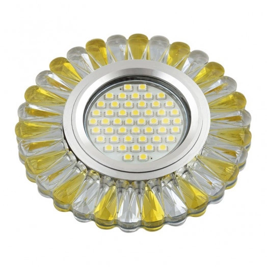 DLS-L145 GU5.3 GLASSY/GOLD Светильник декоративный встраиваемый, серия Luciole. Без лампы, цоколь GU5.3. Доп. светодиодная подсветка 3Вт. Стекло. Зеркальный/прозрачный+светло-желтый. ТМ Fametto