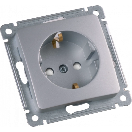 MASTER Розетка одноместная с заземляющим контактом, со шторками, скрытой установки, в рамку, серебро