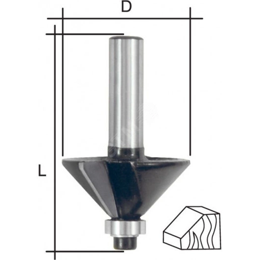 Фреза кромочная конусная с нижним подшипником, угол 45 гр, DxL = 25 х 50 мм