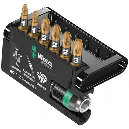 Набор бит с битодержателем Bit-Check 7 PZ Diamond 1 алмазное покрытие 7 предметов