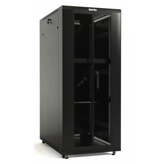 Шкаф напольный 19-дюймовый 42U 2055x600х800мм передняя и задняя распашные перфорированные двери (75%) ручка с замком крыша нового типа цвет черный (RAL 9004) (разобранный)