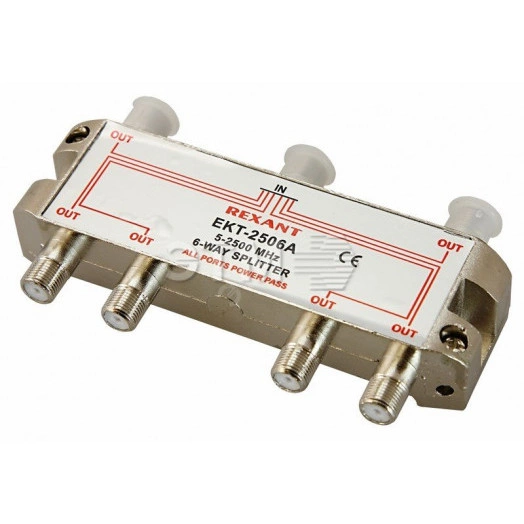 Делитель ТВ х 6 под F разъём 5-2500 МГц СПУТНИК REXANT