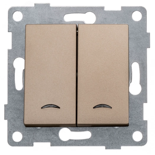 Ugra Выключатель двухклавишный со светоиндикацией, скрытая установка, 10А, 250В.  шампань