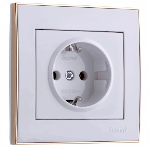 Розетка RAIN с/з керамика белая с боковой вставкой золото