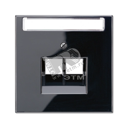 Крышка для сдвоенной телефонной и компьютерной розетки UAE с полем для надписи  черная