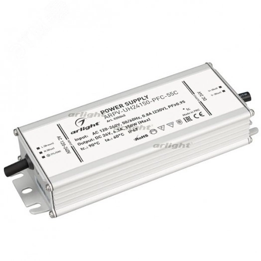 Блок питания ARPV-UH24150-PFC-55C (24V, 6.3A, 150W) (ARL, IP67 Металл, 5 лет)