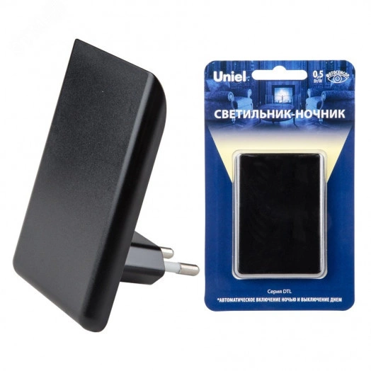 Светильник-ночник- Прямоугольник DTL-320 С фотосенсором (день-ночь) Черный ТМ Uniel