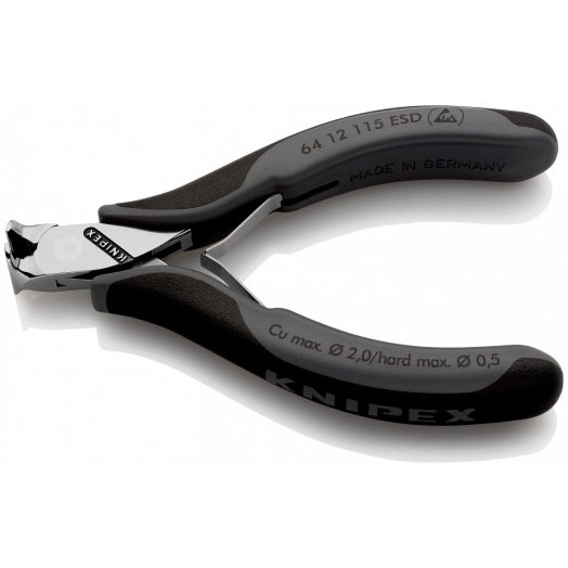 Кусачки торцевые ESD для электроники антистатические режущие кромки с маленькой фаской с пружиной резка - мягкая проволока 14мм проволока средней твердости 08мм L=115мм зеркальная полировка двукомпонентные рукоятки