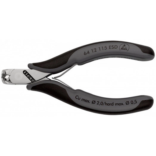 Кусачки торцевые ESD для электроники антистатические режущие кромки с маленькой фаской с пружиной резка - мягкая проволока 14мм проволока средней твердости 08мм L=115мм зеркальная полировка двукомпонентные рукоятки