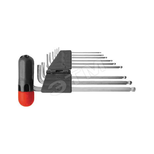 Ключи шестигранные длинные c шаром (1.5-10 мм) CrV, 9 шт с пластиковой Т-образной ручкой