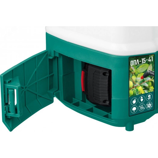 Опрыскиватель аккумуляторный 15 л бак, 1 АКБ (4Ач), 5 кг, Li-Ion 18В