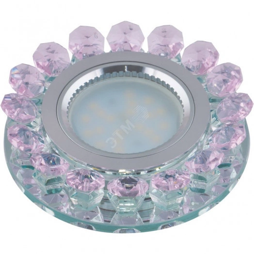 DLS-L102 GU5.3 CHROME/PINK Светильник декоративный встраиваемый, серия Luciole. Без лампы, цоколь GU5.3. Доп. светодиодная подсветка 3Вт. Металл/стекло. Хром/розовый. ТМ Fametto