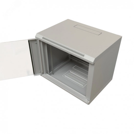 "Шкаф настенный 19-дюймовый 19"" 12U 650x600х600мм стеклянная дверь с перфорацией  ручка с замком  серый RAL 7035 WRline WR-TW-1266-GP-RAL7035"