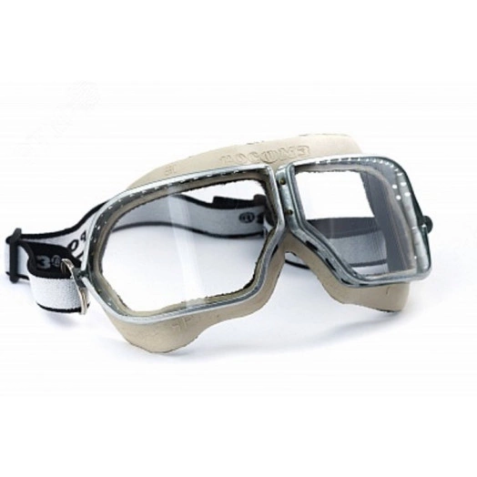 Очки защитные закрытые с прямой вентиляцией ЗП1 PATRIOT (упрочненное минеральное стекло сферической формы в жестком металлическом держателе в мягком корпусе из резины, покрытым стойкой и гигиеничной тканью, с регулируемой наголовной лентой)