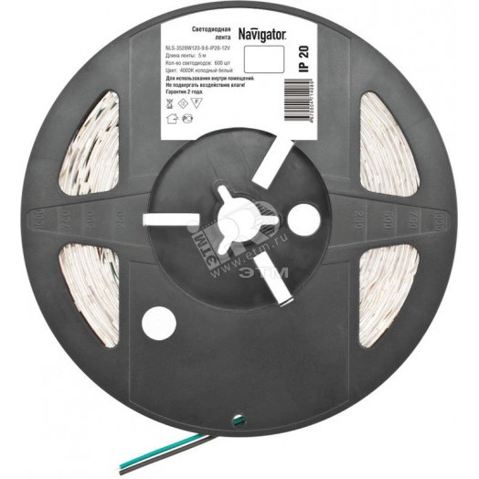 Лента светодиодная LEDх120/м 5м 9.6w/m 12В белый