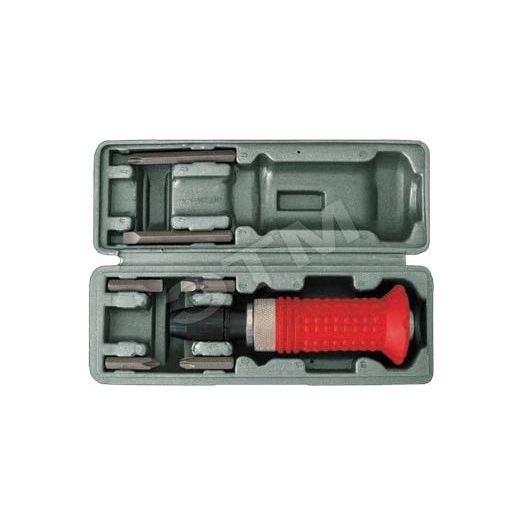 Отвертка ударная, 6 CrV специальных бит, резиновая ручка, пластиковый кейс