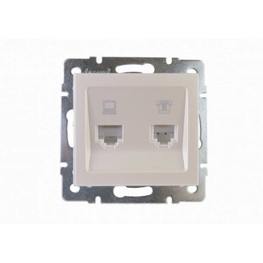 Розетка RAIN компьютерная + телефон жемчужно-белый перламутр механизм