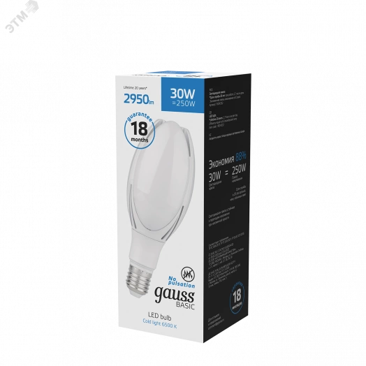 Лампа светодиодная LED 30 Вт 2950 Лм 6500К холодная E40 BT100 Basic Gauss