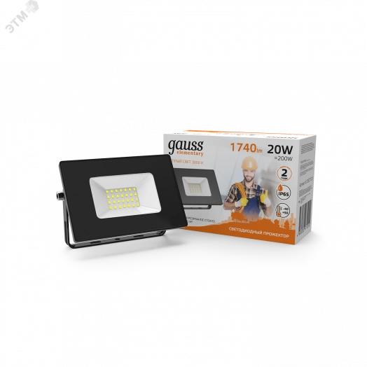 Прожектор светодиодный ДО-20 Вт 1740 Лм 3000К IP65 200-240 В черный LED Elementary Gauss
