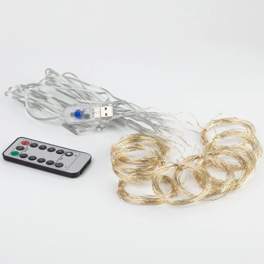 Гирлянда Занавес с пультом, теплый белый, 300 LED, 3*3 м, с пультом, USB, 220 V, IP20 ЕGNIG - ZW ЭРА