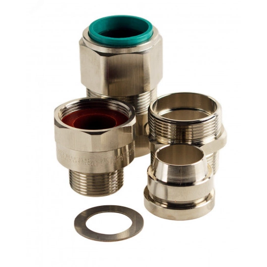 Кабельный ввод 25AK 05 взрывозащищенный М25х1,5 с уплотнением для бронированного силового кабеля d вн. 11,1-19,9 мм, d нар.18,2-26,2 мм, М25x1,5 6g, 1ExdIIC Gb X / 1ExeIIC Gb X, IP66/67/68 и гайкой, латунь